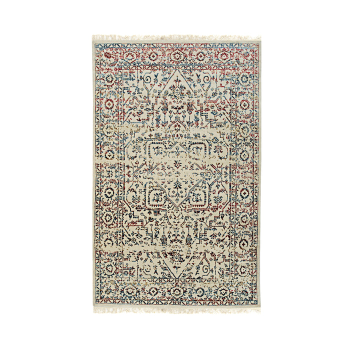 EORC Ivory/Multi Hand Crafted Wool & Viscose Hand Crafted Rug