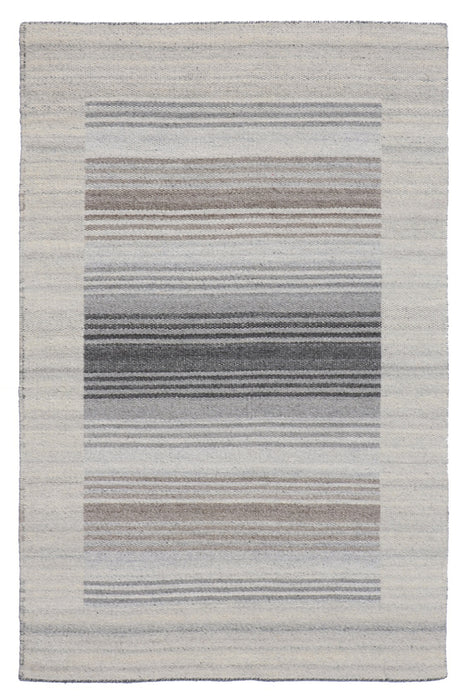 EORC Gray Hand Woven Wool And Viscose Reversible Flat Weave Durry Rug
