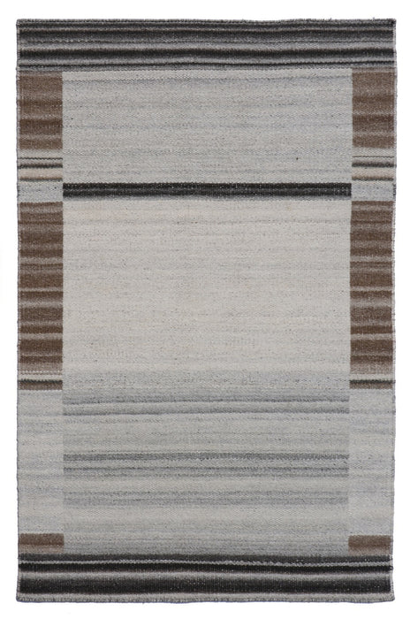 EORC Brown Hand Woven Wool And Viscose Reversible Flat Weave Durry Rug