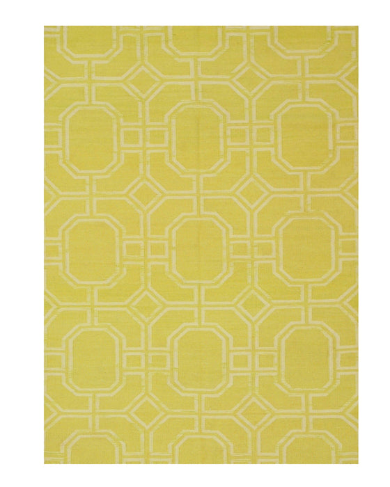EORC Handmade Wool Gold Transitional Geometric Reversible Modern Moroccan Kilim Rug