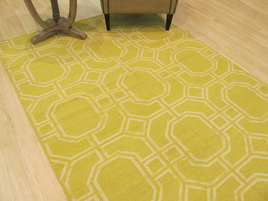 EORC Handmade Wool Gold Transitional Geometric Reversible Modern Moroccan Kilim Rug