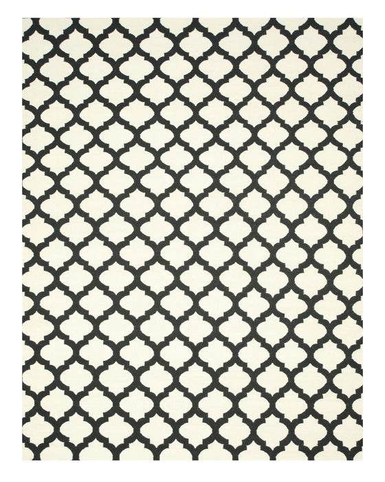 EORC Handmade Wool Black Transitional Trellis Reversible Modern Moroccan Kilim Rug