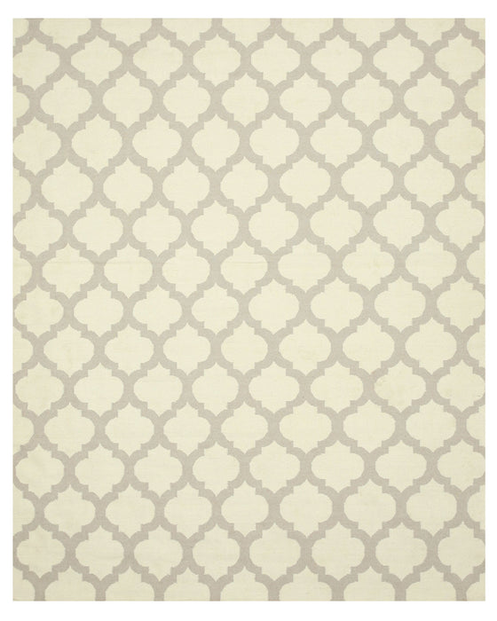 EORC Handmade Wool Ivory Transitional Trellis Reversible Modern Moroccan Kilim Rug