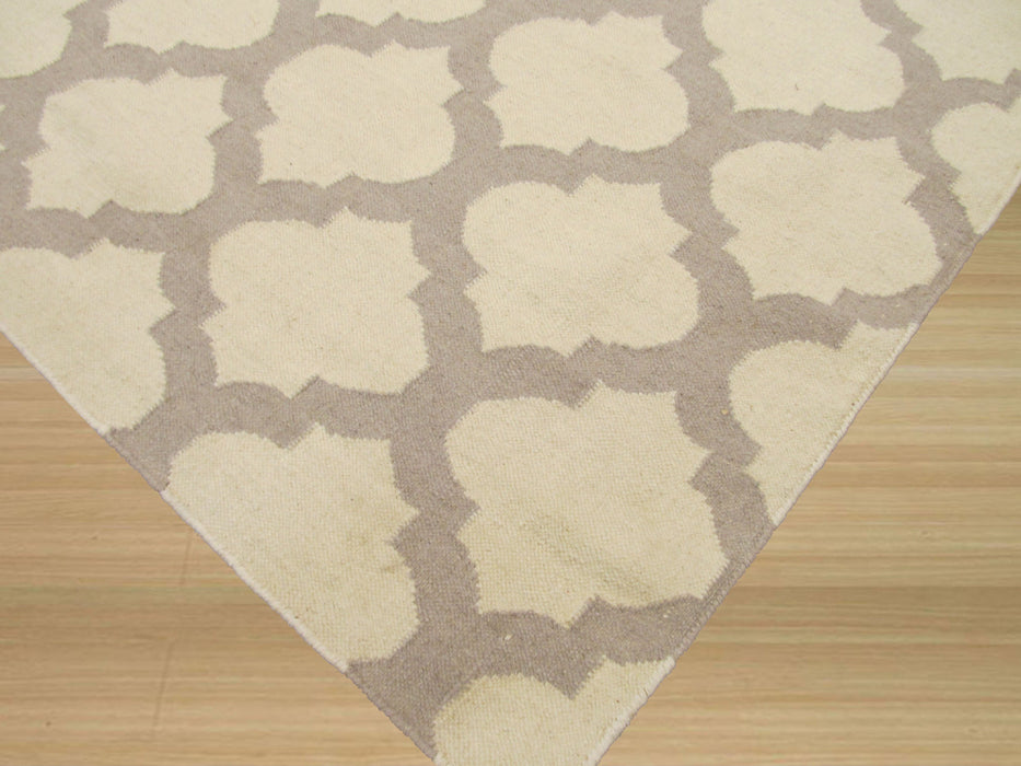 EORC Handmade Wool Ivory Transitional Trellis Reversible Modern Moroccan Kilim Rug