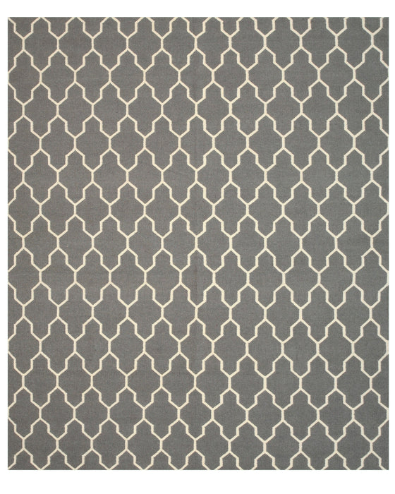 EORC Handmade Wool Gray Transitional Trellis Reversible Modern Moroccan Kilim Rug