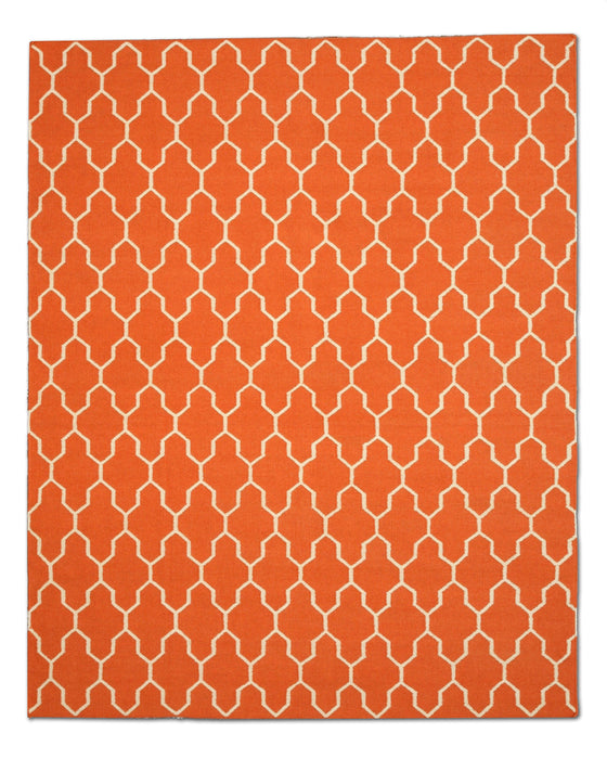 EORC Handmade Wool Orange Transitional Trellis Reversible Modern Moroccan Kilim Rug