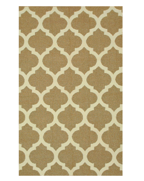 EORC Handmade Wool Brown Contemporary Trellis Flatweave Revesible Moroccan Rug