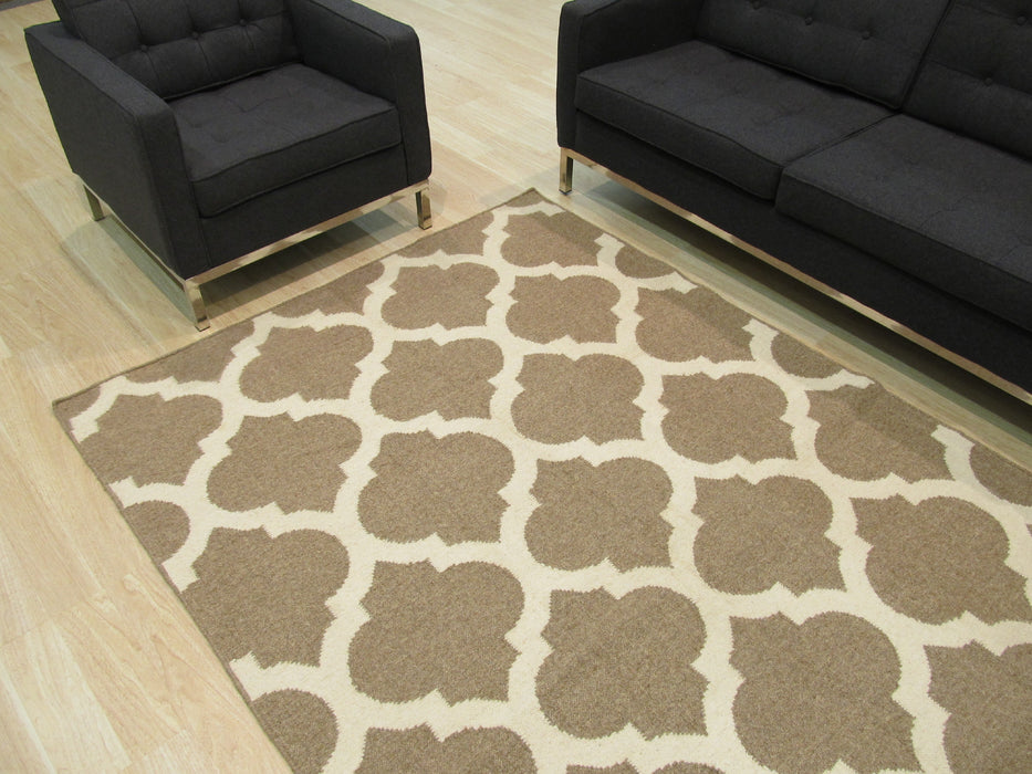 EORC Handmade Wool Brown Contemporary Trellis Flatweave Revesible Moroccan Rug