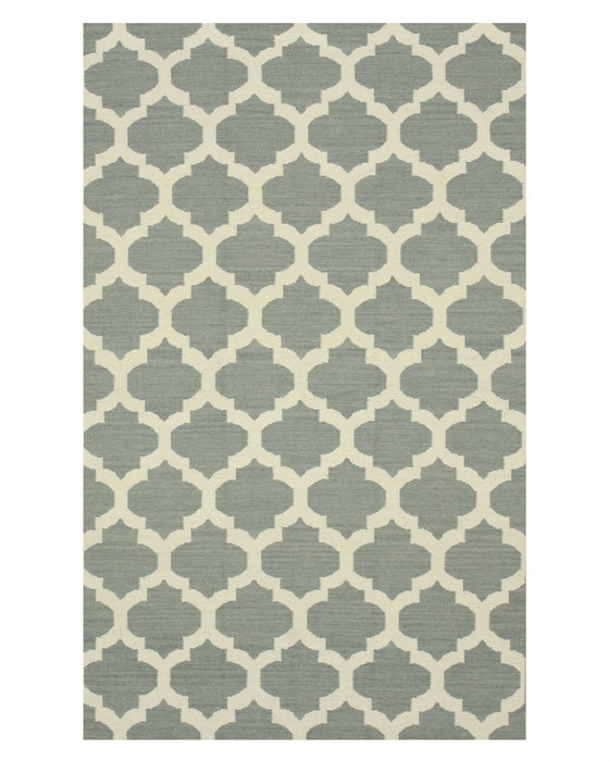 EORC Handmade Wool Gray Contemporary Trellis Flatweave Revesible Moroccan Rug