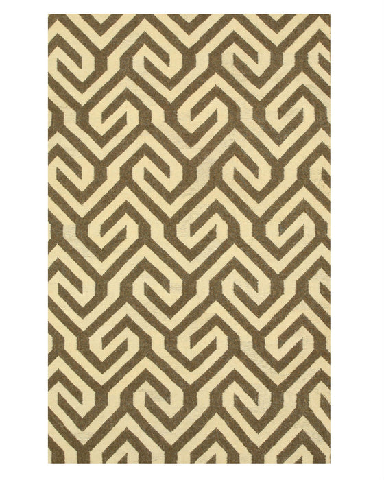 EORC Handmade Wool Brown Contemporary Geometric Flatweave Revesible Casba Rug