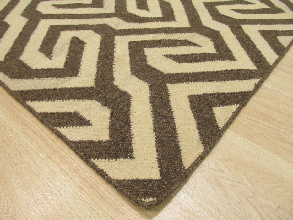 EORC Handmade Wool Brown Contemporary Geometric Flatweave Revesible Casba Rug