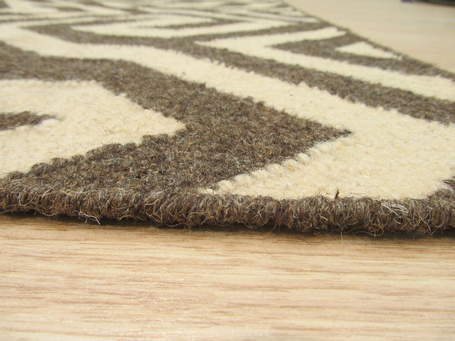 EORC Handmade Wool Brown Contemporary Geometric Flatweave Revesible Casba Rug