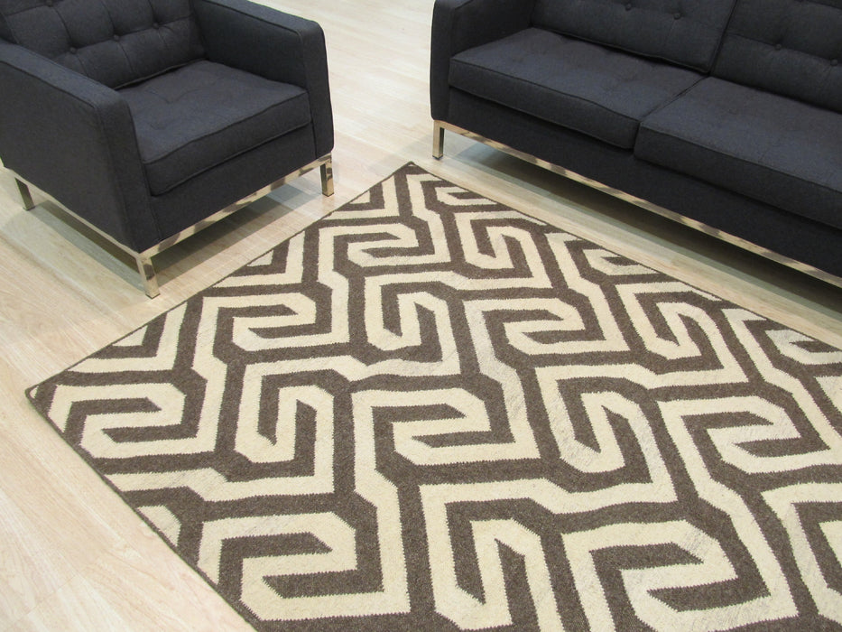 EORC Handmade Wool Brown Contemporary Geometric Flatweave Revesible Casba Rug