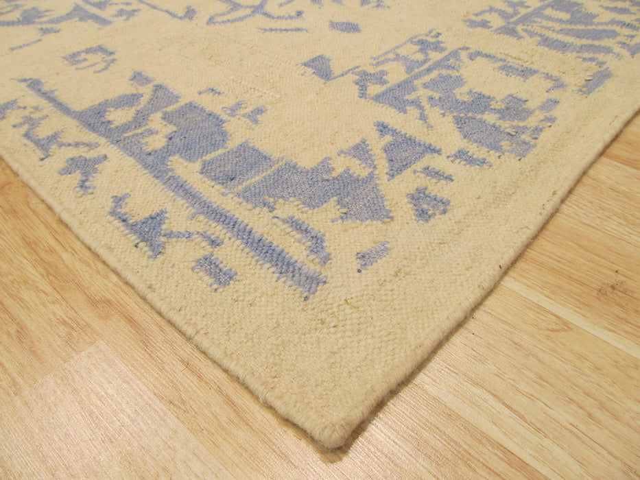 EORC Handmade Wool Ivory Contemporary Geometric Flatweave Revesible Erased Rug