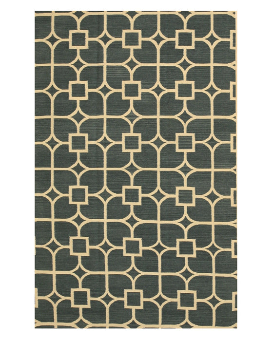 EORC Handmade Wool Blue Contemporary Trellis Flatweave Revesible Dalton Rug
