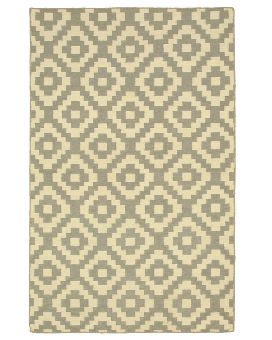 EORC Handmade Wool Gray Contemporary Trellis Flatweave Revesible Moroccan Rug