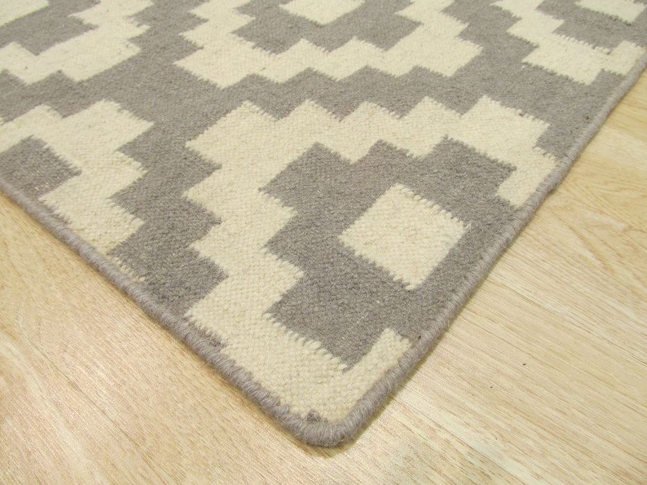 EORC Handmade Wool Gray Contemporary Trellis Flatweave Revesible Moroccan Rug