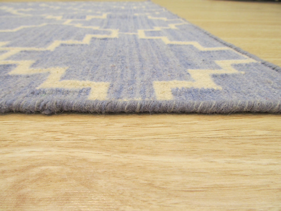 EORC Handmade Wool Blue Contemporary Trellis Flatweave Revesible Moroccan Rug