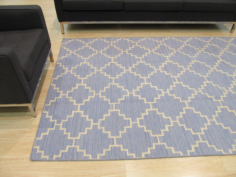EORC Handmade Wool Blue Contemporary Trellis Flatweave Revesible Moroccan Rug