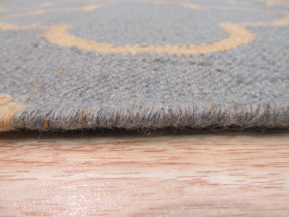 EORC Handmade Wool Blue Transitional Geometric Reversible Modern Moroccan Kilim Rug