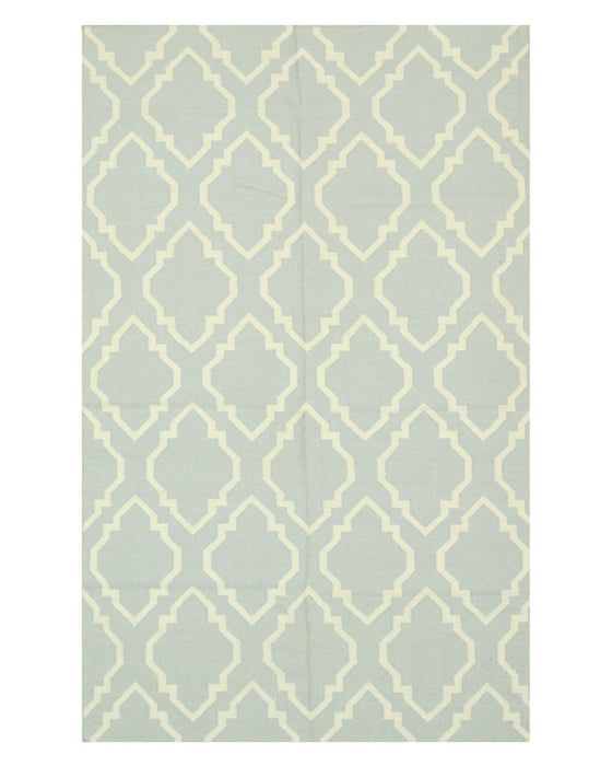 EORC Handmade Wool Blue Transitional Geometric Reversible Modern Moroccan Kilim Rug