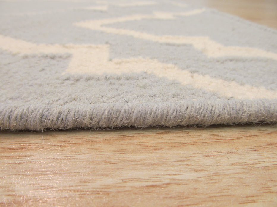 EORC Handmade Wool Blue Transitional Geometric Reversible Modern Moroccan Kilim Rug