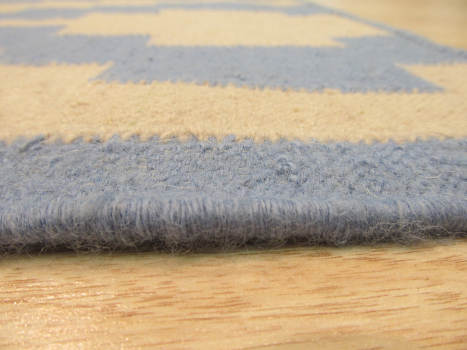 EORC Handmade Wool Blue Transitional Geometric Reversible Modern Moroccan Kilim Rug