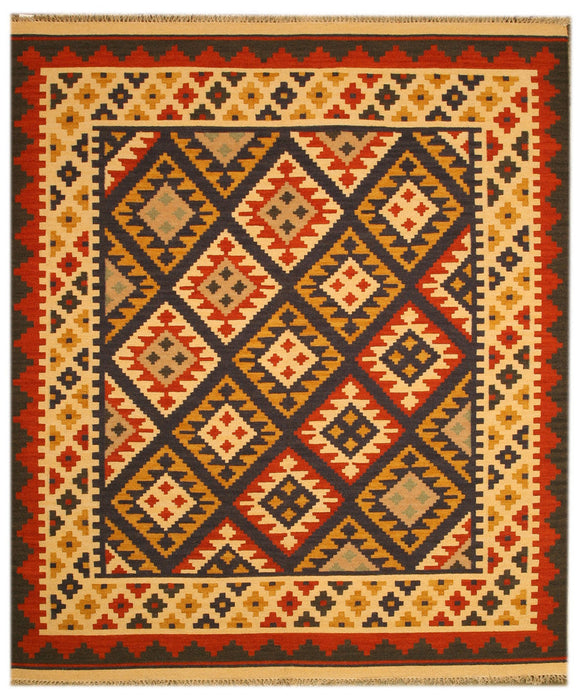 EORC Handmade Wool Blue Transitional Tribal Keysari Kilim Rug