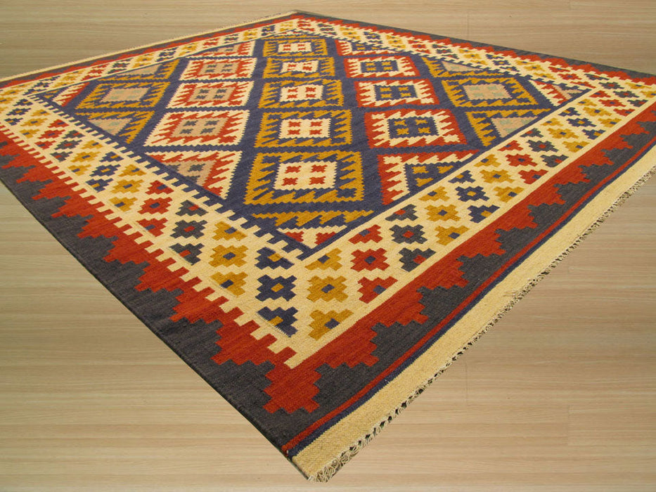 EORC Handmade Wool Blue Transitional Tribal Keysari Kilim Rug