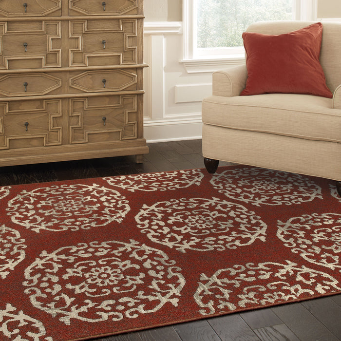 Oriental Weavers Highlands Red/Beige Medallion 6672B Area Rug