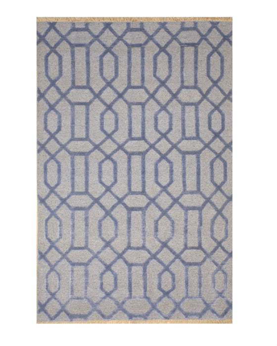 EORC Blue Hand Knotted Wool & Viscose Links Rug