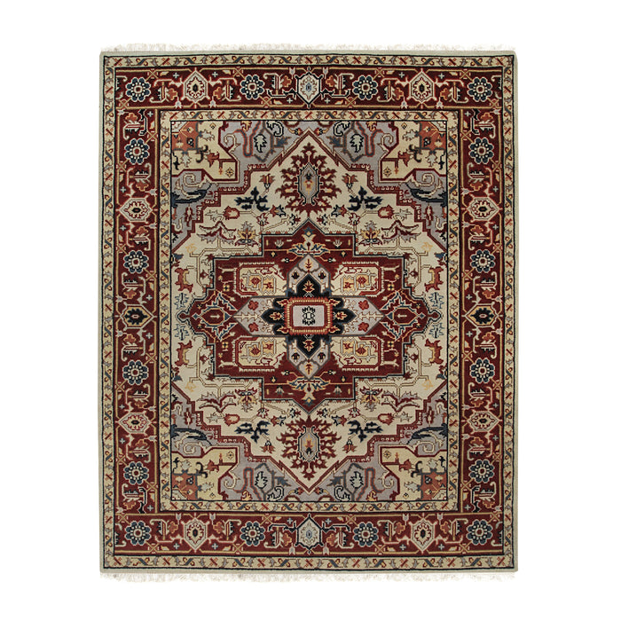 EORC Ivory Hand Knotted Wool Heriz Weave Rug