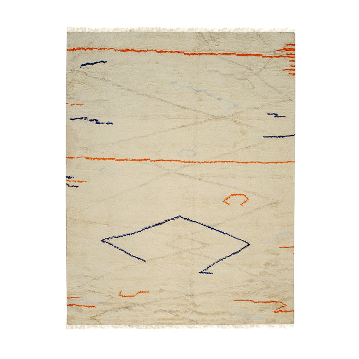 EORC Beige Hand Knotted Wool Moroccan Rug