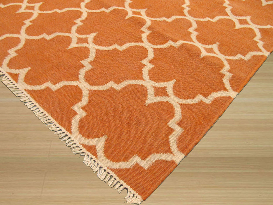 EORC Handmade Polyester Orange Transitional Trellis Reversible Moroccan Outdoor Rug