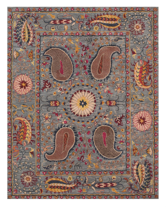EORC Hand-tufted Wool Blue Transitional Floral Paisley Rug
