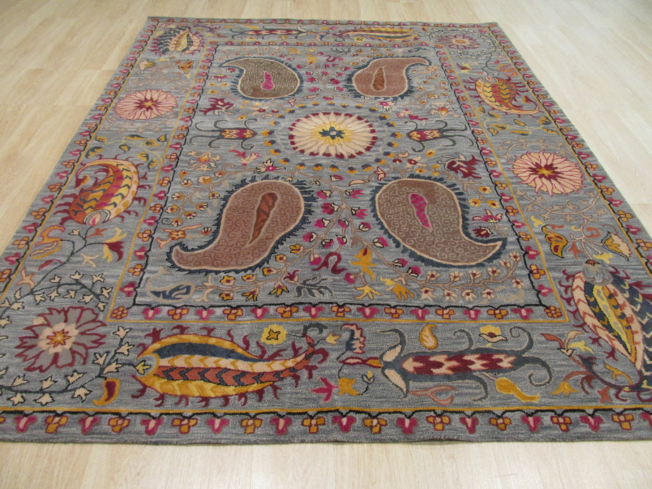 EORC Hand-tufted Wool Blue Transitional Floral Paisley Rug