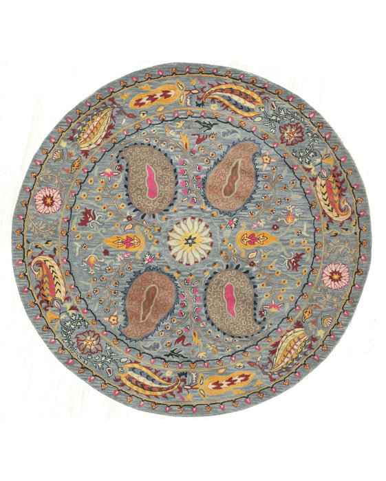 EORC Hand-tufted Wool Blue Transitional Floral Paisley Rug