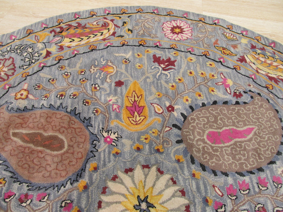 EORC Hand-tufted Wool Blue Transitional Floral Paisley Rug