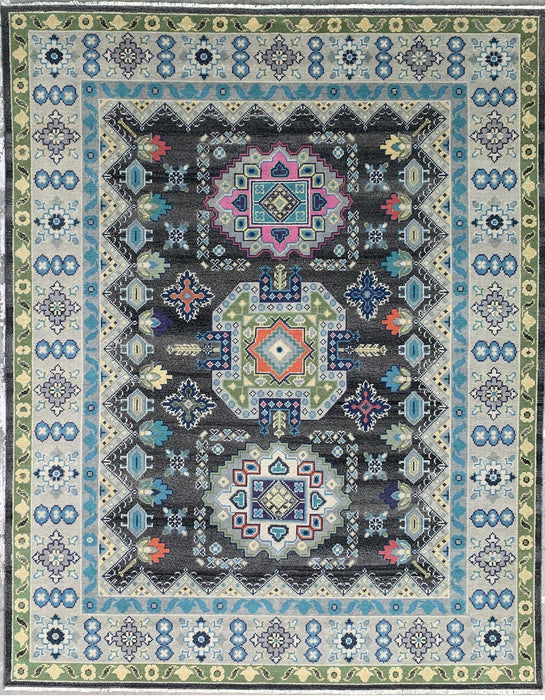 EORC Charcoal/Silver Hand Knotted Wool Kazak Collection Rug
