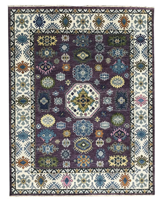 EORC Purple/Ivory Hand Knotted Wool Kazak Collection Rug