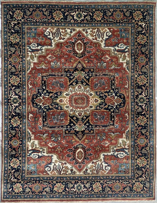 EORC Red/Navy Hand Knotted Wool Heriz Serapi Rug