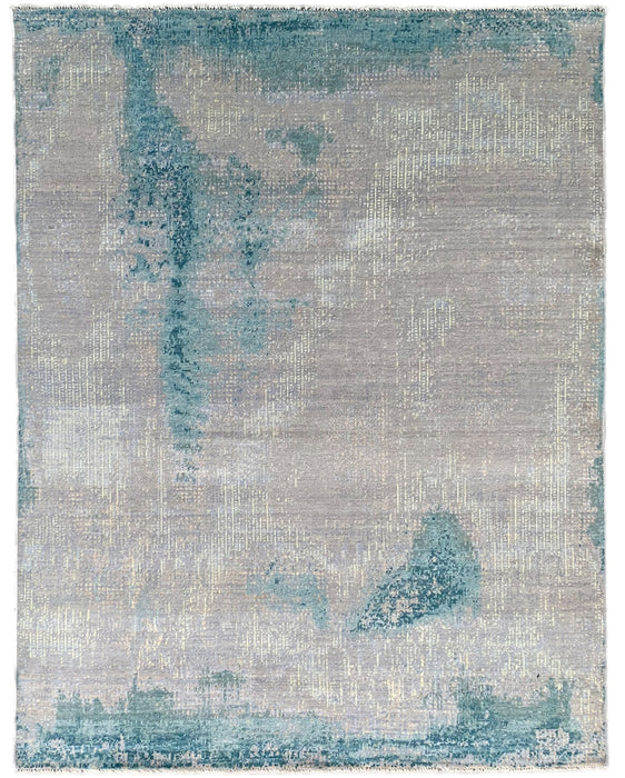 EORC Gray/Aqua Hand Knotted Wool Knot Rug