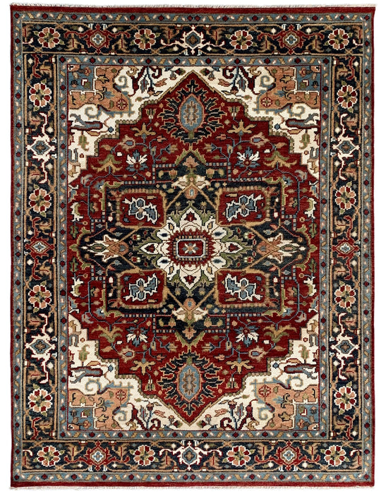 EORC Red/Navy Hand Knotted Wool Heriz Serapi Rug