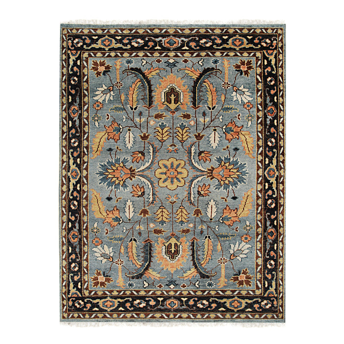 EORC Gray/Navy Hand Knotted Wool Knot Rug