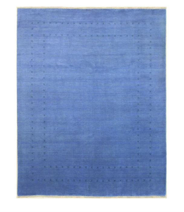 EORC Handmade Wool Blue Traditional Solid Lori Baft Rug