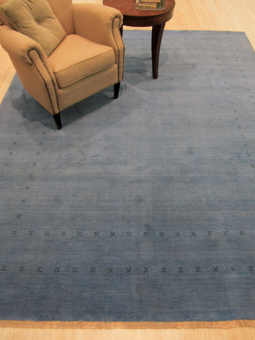 EORC Handmade Wool Blue Traditional Solid Lori Baft Rug