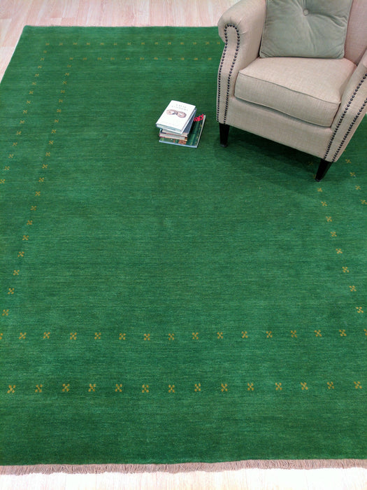 EORC Handmade Wool Green Traditional Solid Lori Baft Rug