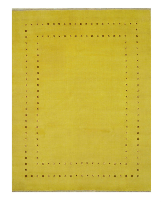 EORC Handmade Wool Yellow Traditional Solid Lori Baft Rug