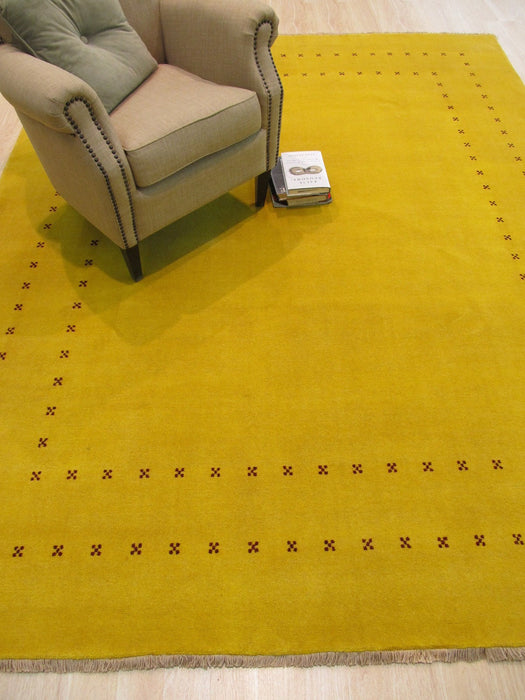 EORC Handmade Wool Yellow Traditional Solid Lori Baft Rug