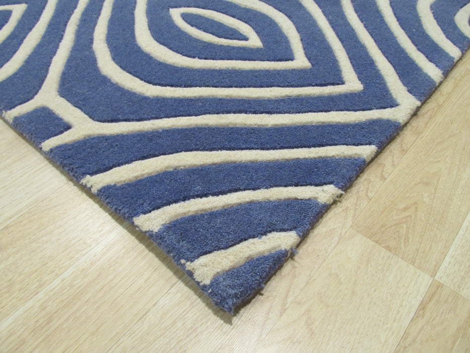 EORC Hand-tufted Wool Blue Contemporary Geometric Marla Rug